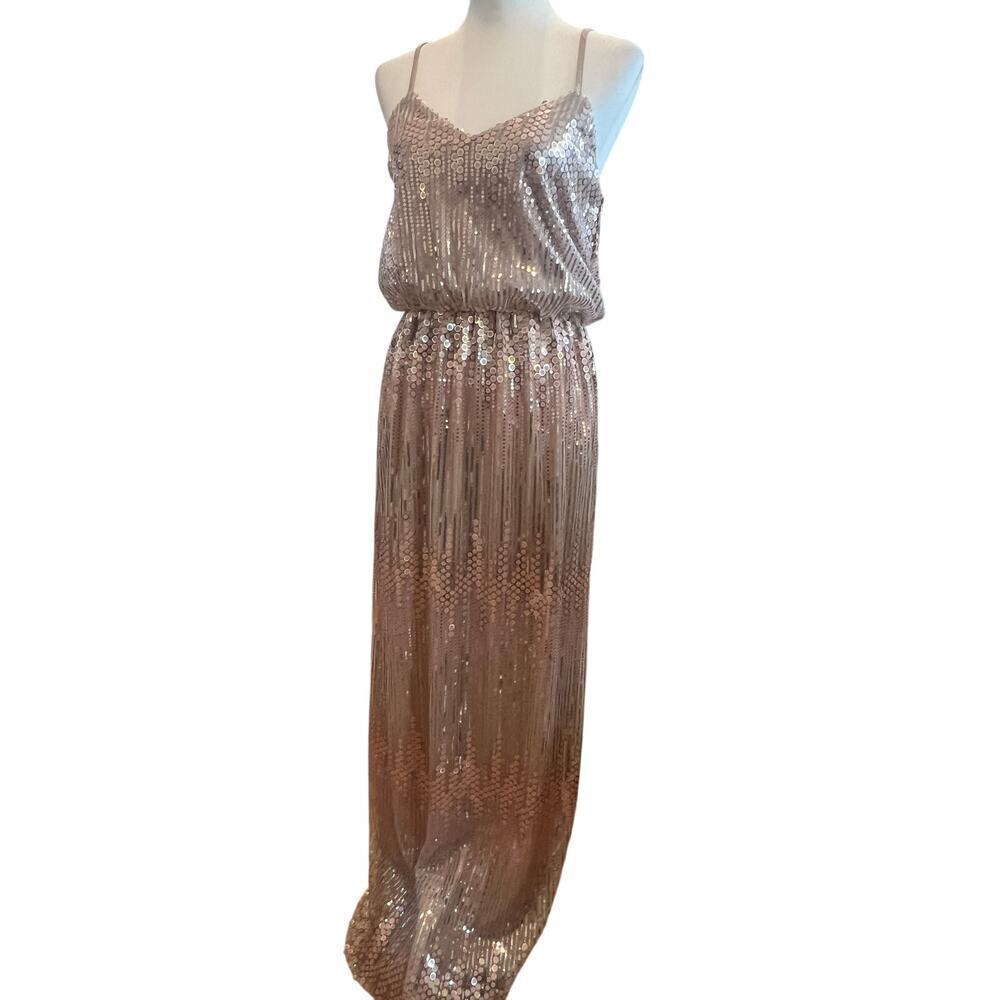 LITTLE MISTRESS NWT ROSE GOLD HAND SEWN SEQUINED GOWN WOMENS SIZE 6